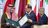 Saudi Interior Minister Prince Abdulaziz bin Saud receives the award on behalf of King Salman in Tunis. (SPA)